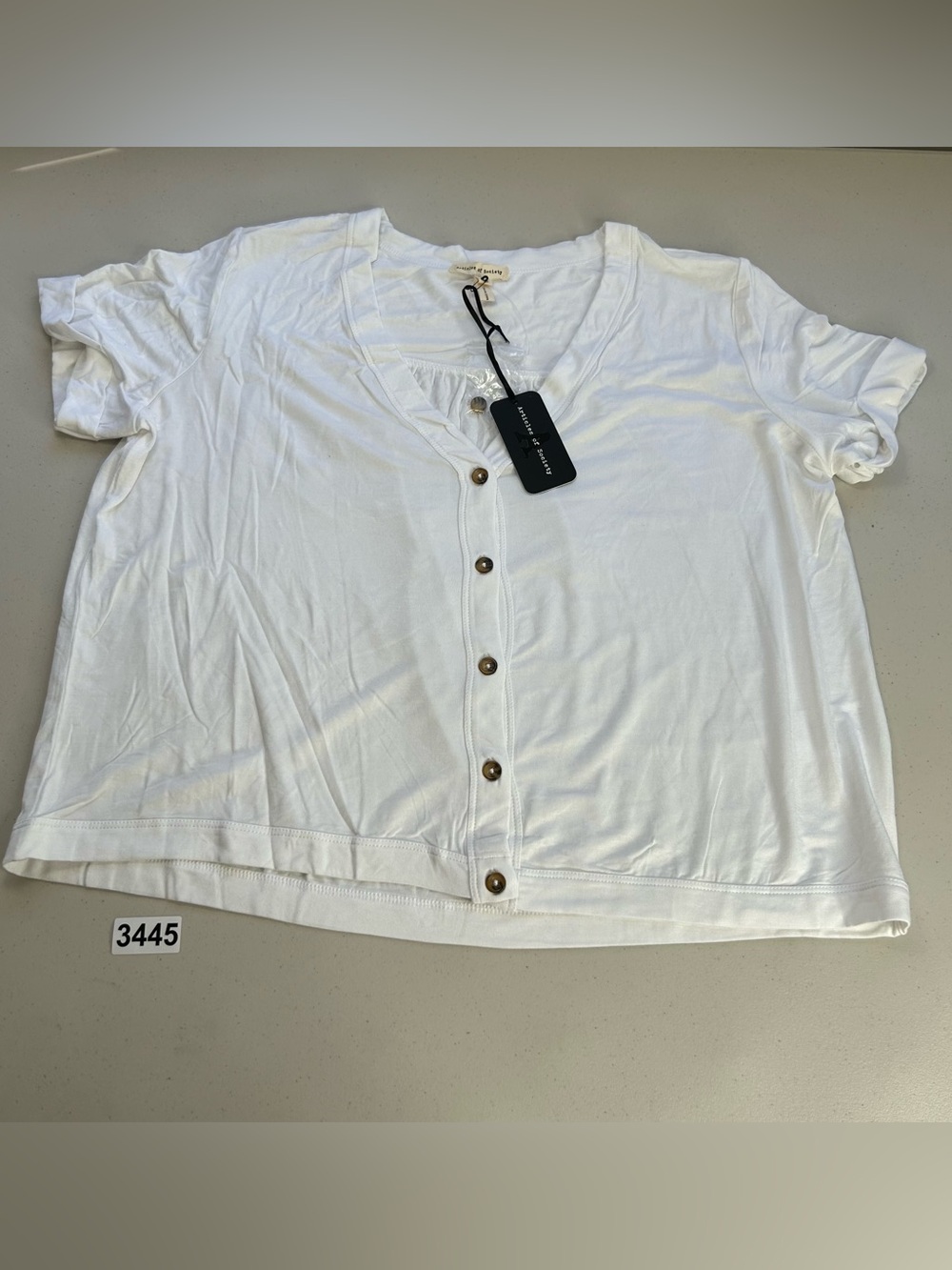 Articles of Society Womens White Short Sleeve Top Size XS Button Down Tee NWT
